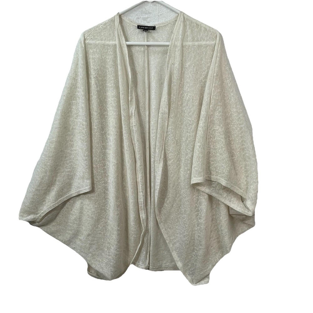 Lane Bryant Women 26/29 Beige Open Kimono Shrug Cream Brown Marled Linen Blend